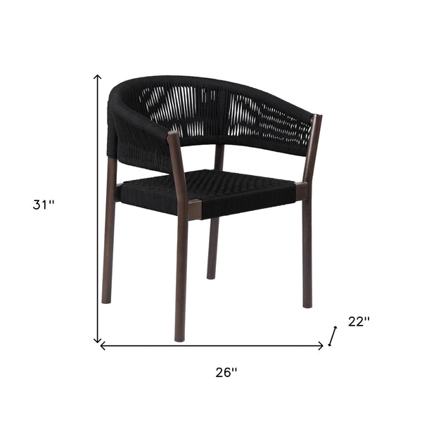 Homeroots Set Of Two 26" Black Solid Wood Outdoor Dining Chair  Eucalyptus,Rope 490255