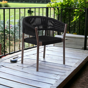 Homeroots Set Of Two 26" Black Solid Wood Outdoor Dining Chair  Eucalyptus,Rope 490255