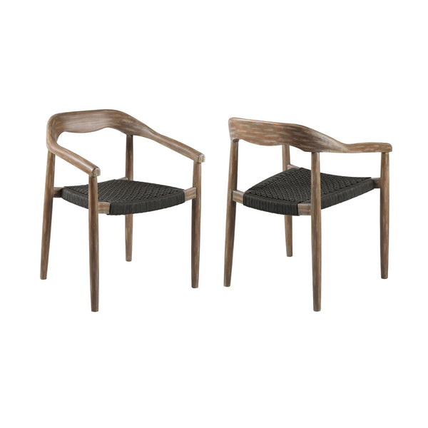 Homeroots Set Of Two 22" Black And Natural Wood Solid Wood Outdoor Dining Chair  Eucalyptus,Rope 490256
