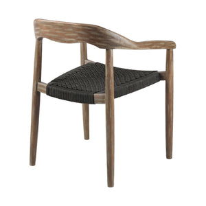 Homeroots Set Of Two 22" Black And Natural Wood Solid Wood Outdoor Dining Chair  Eucalyptus,Rope 490256