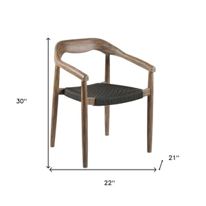 Homeroots Set Of Two 22" Black And Natural Wood Solid Wood Outdoor Dining Chair  Eucalyptus,Rope 490256