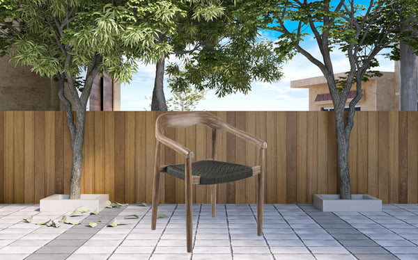 Homeroots Set Of Two 22" Black And Natural Wood Solid Wood Outdoor Dining Chair  Eucalyptus,Rope 490256