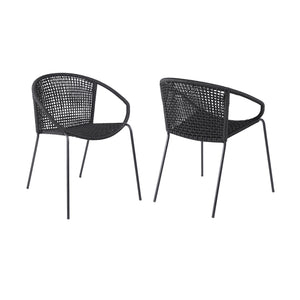 Homeroots Set Of Two 25" Black Metal Outdoor Dining Chair  Steel,Rope 490257