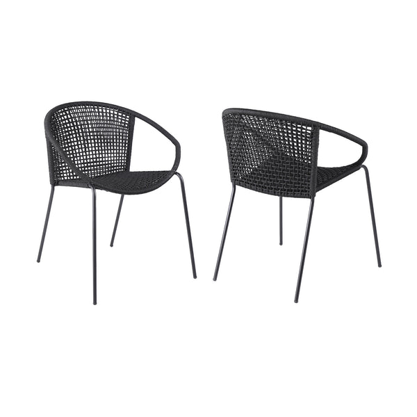 Homeroots Set Of Two 25" Black Metal Outdoor Dining Chair  Steel,Rope 490257