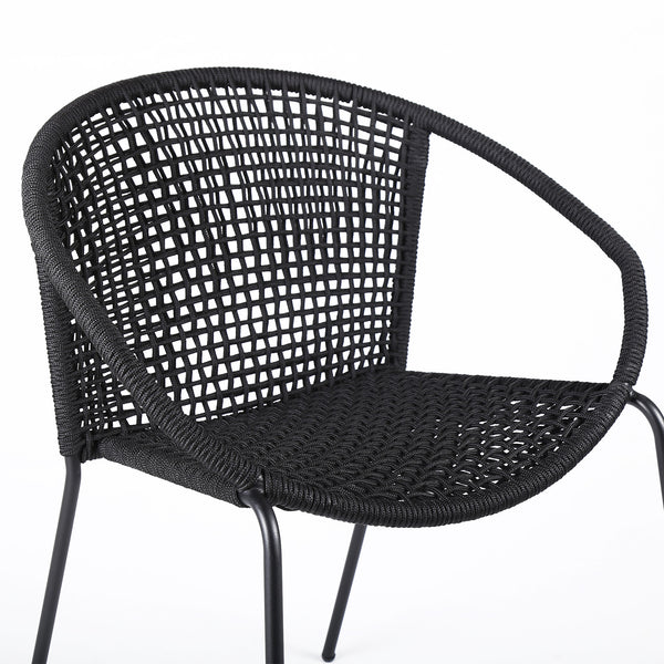 Homeroots Set Of Two 25" Black Metal Outdoor Dining Chair  Steel,Rope 490257