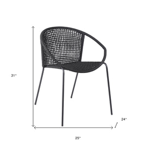 Homeroots Set Of Two 25" Black Metal Outdoor Dining Chair  Steel,Rope 490257