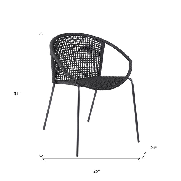 Homeroots Set Of Two 25" Black Metal Outdoor Dining Chair  Steel,Rope 490257