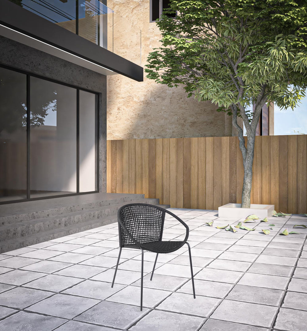 Homeroots Set Of Two 25" Black Metal Outdoor Dining Chair  Steel,Rope 490257