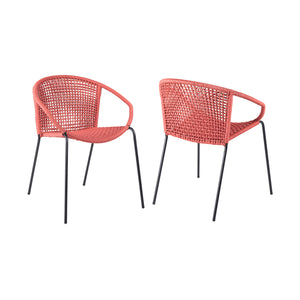 Homeroots Set Of Two 25" Red Metal Outdoor Dining Chair  Steel,Rope 490258