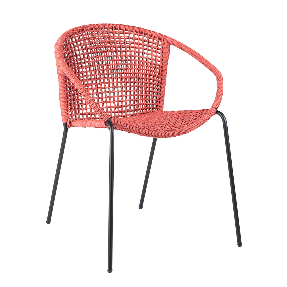 Homeroots Set Of Two 25" Red Metal Outdoor Dining Chair  Steel,Rope 490258