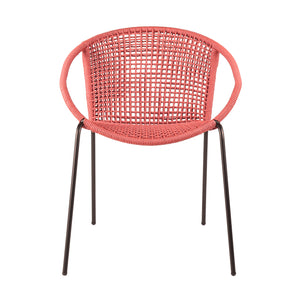 Homeroots Set Of Two 25" Red Metal Outdoor Dining Chair  Steel,Rope 490258