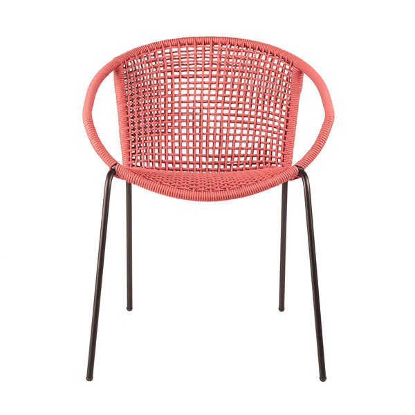 Homeroots Set Of Two 25" Red Metal Outdoor Dining Chair  Steel,Rope 490258