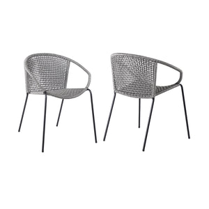 Homeroots Set Of Two 25" Gray Metal Outdoor Dining Chair  Steel,Rope 490259