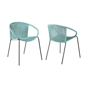 Homeroots Set Of Two 25" Green Metal Outdoor Dining Chair  Steel,Rope 490260