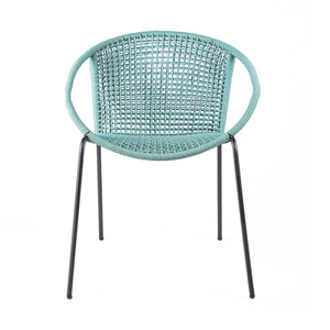 Homeroots Set Of Two 25" Green Metal Outdoor Dining Chair  Steel,Rope 490260