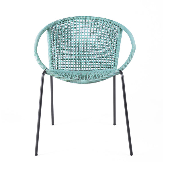 Homeroots Set Of Two 25" Green Metal Outdoor Dining Chair  Steel,Rope 490260