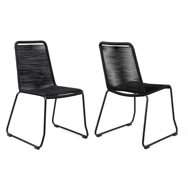 Homeroots Set Of Two 23" Black Metal Outdoor Dining Chair  Gpc Steel Rope 490261