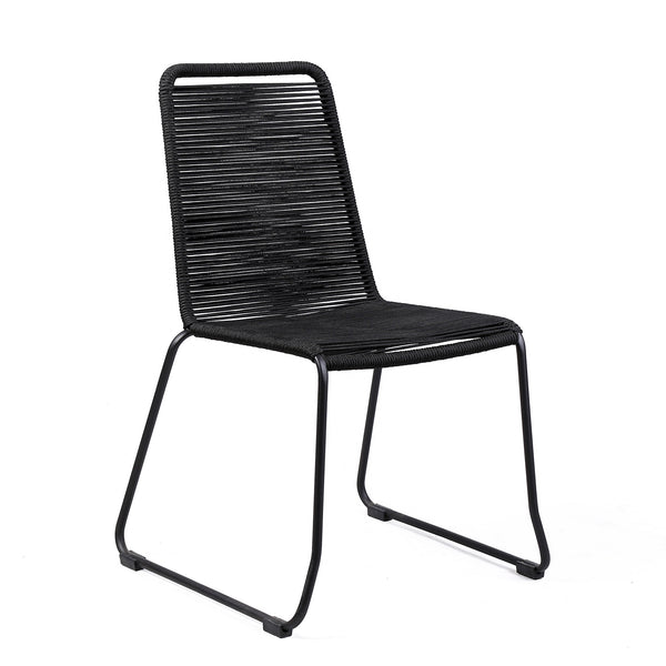 Homeroots Set Of Two 23" Black Metal Outdoor Dining Chair  Gpc Steel Rope 490261