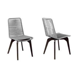 Homeroots Set Of Two 18" Silver Solid Wood Outdoor Dining Chair  Eucalyptus Wood,Rope 490263