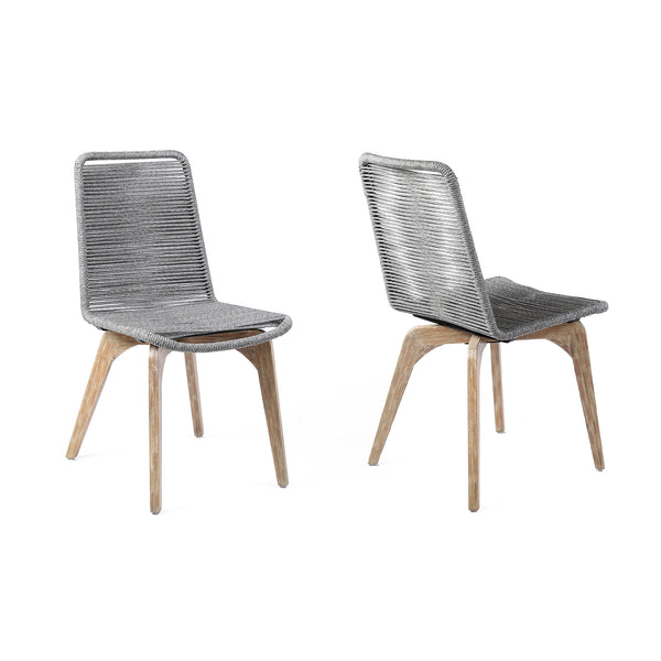 Homeroots Set Of Two 18" Gray Solid Wood Outdoor Dining Chair  Eucalyptus Wood,Rope 490264