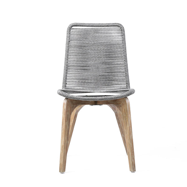 Homeroots Set Of Two 18" Gray Solid Wood Outdoor Dining Chair  Eucalyptus Wood,Rope 490264