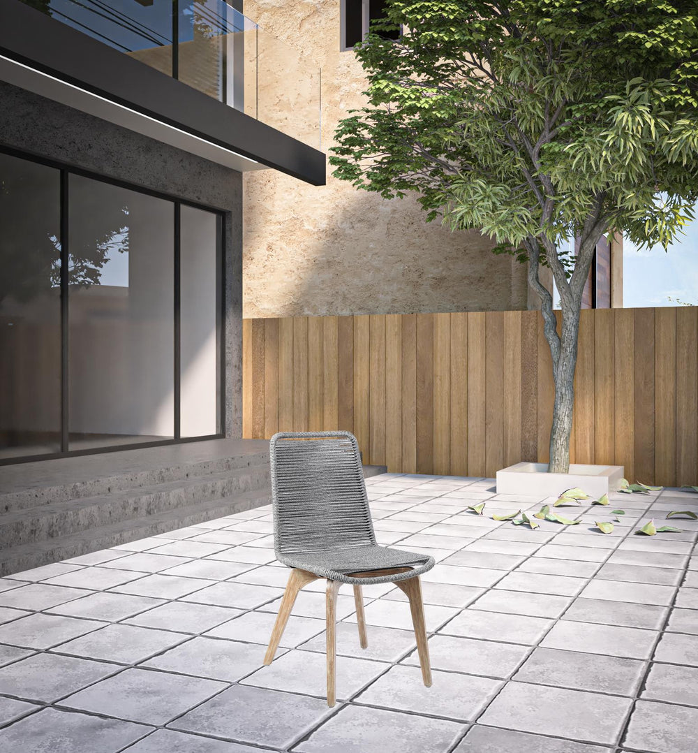 Homeroots Set Of Two 18" Gray Solid Wood Outdoor Dining Chair  Eucalyptus Wood,Rope 490264