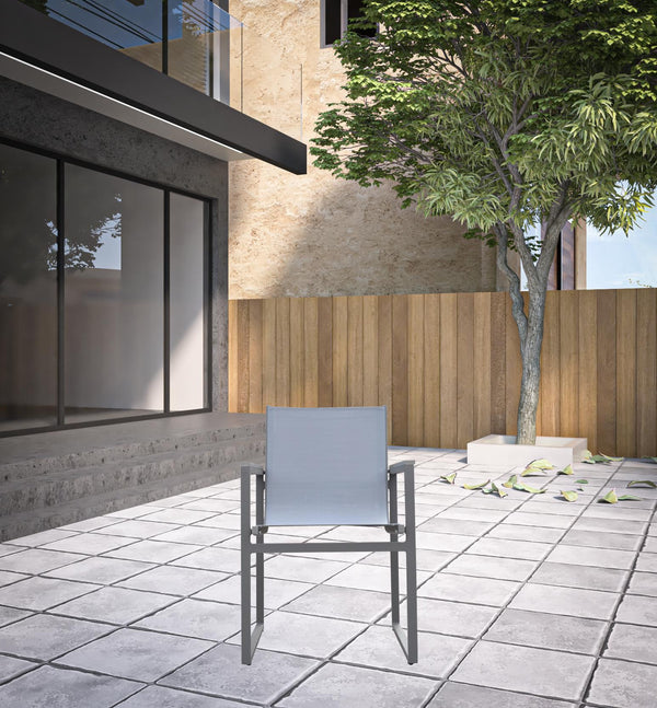 Homeroots Set Of Two 22" Light Gray Metal Outdoor Dining Chair  Aluminum,Textiline,Plastic Wood 490270