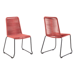 Homeroots Set Of Two 23" Red Metal Outdoor Dining Chair  Gpc Steel Rope 490271