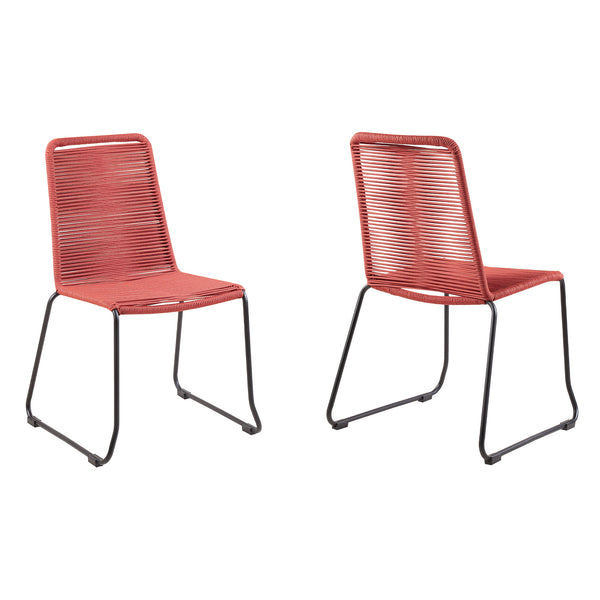 Homeroots Set Of Two 23" Red Metal Outdoor Dining Chair  Gpc Steel Rope 490271