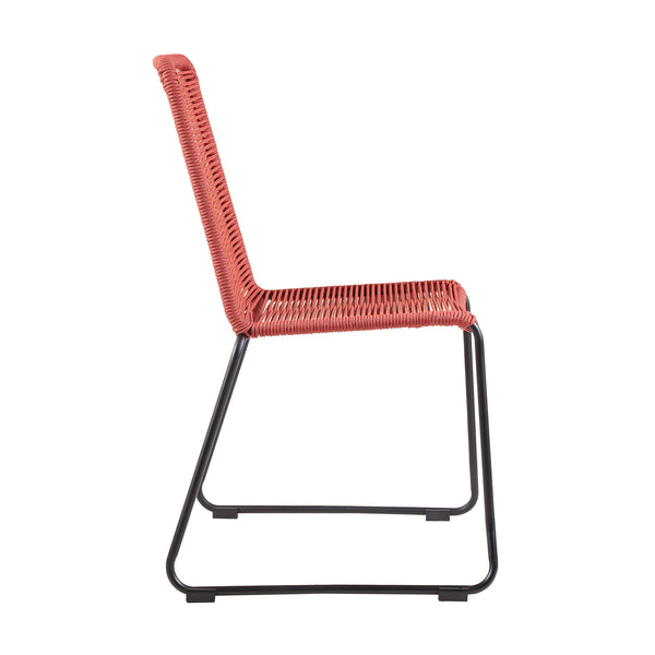 Homeroots Set Of Two 23" Red Metal Outdoor Dining Chair  Gpc Steel Rope 490271