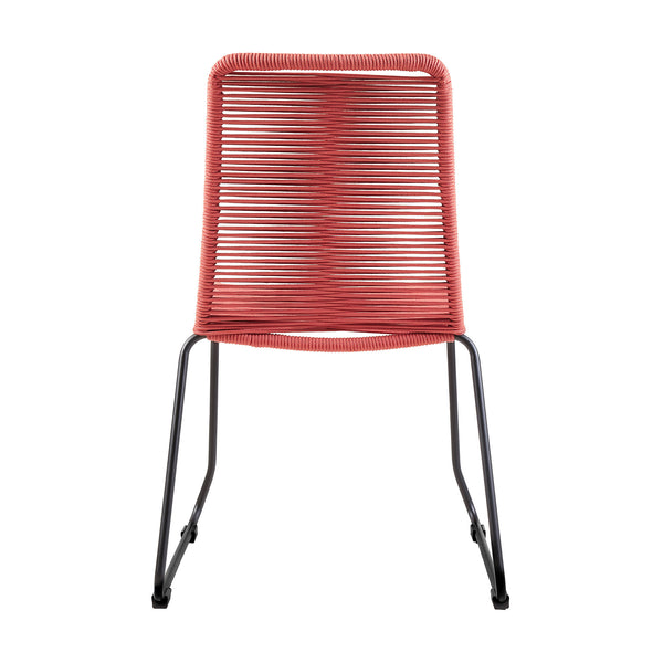 Homeroots Set Of Two 23" Red Metal Outdoor Dining Chair  Gpc Steel Rope 490271