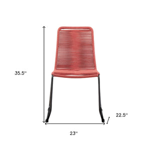 Homeroots Set Of Two 23" Red Metal Outdoor Dining Chair  Gpc Steel Rope 490271