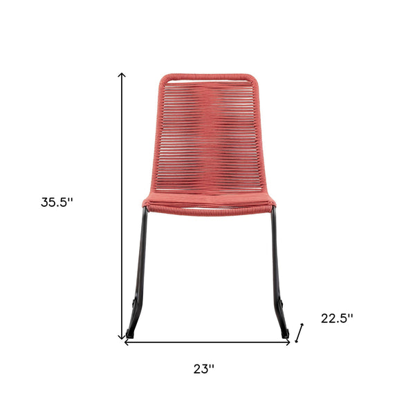 Homeroots Set Of Two 23" Red Metal Outdoor Dining Chair  Gpc Steel Rope 490271