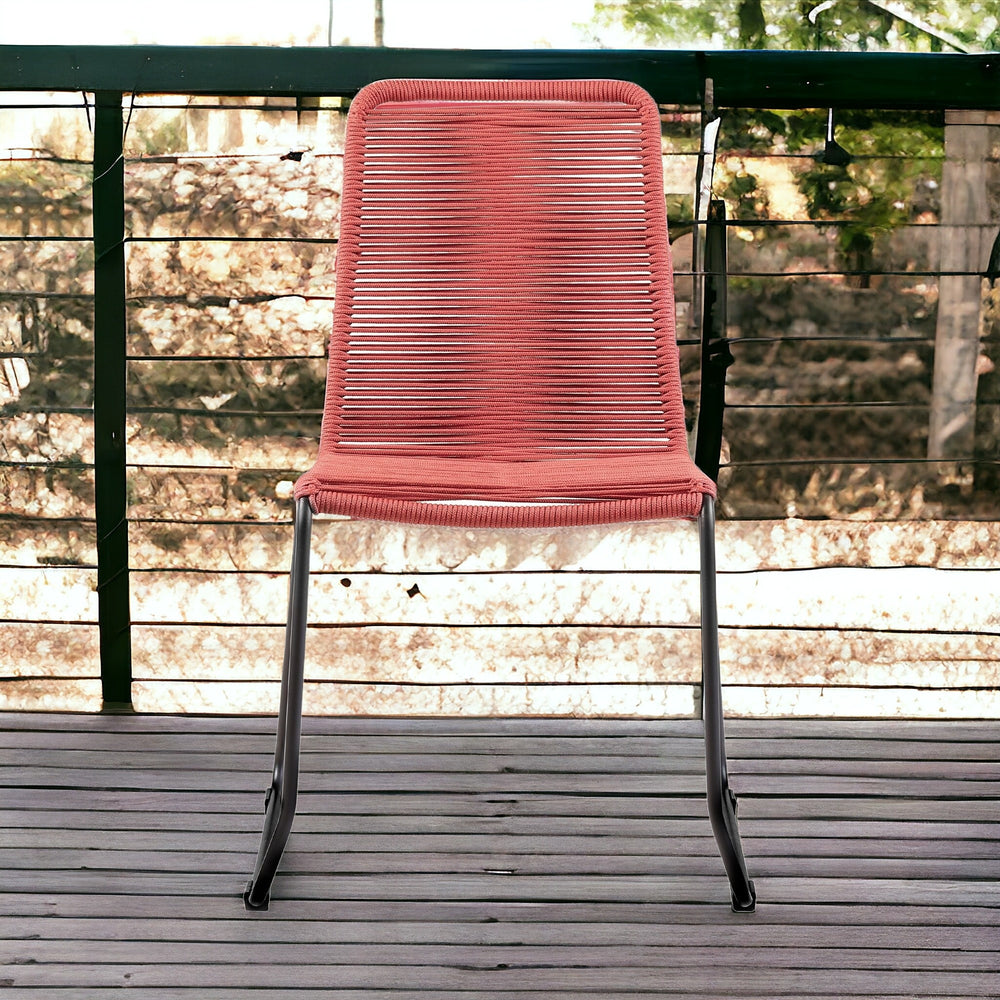 Homeroots Set Of Two 23" Red Metal Outdoor Dining Chair  Gpc Steel Rope 490271