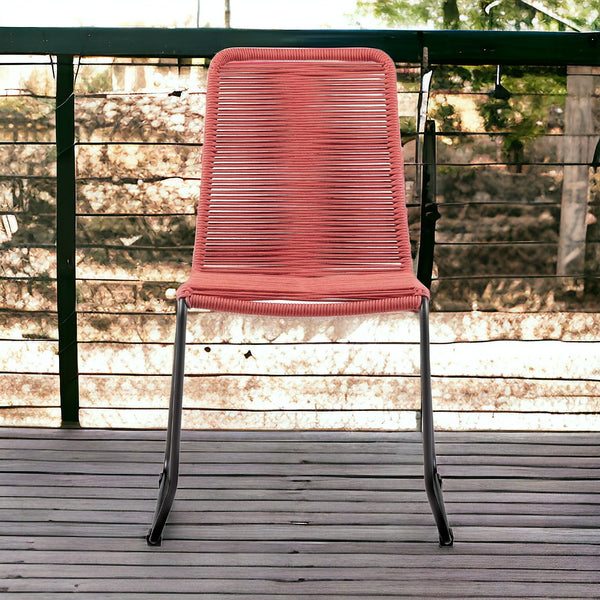 Homeroots Set Of Two 23" Red Metal Outdoor Dining Chair  Gpc Steel Rope 490271