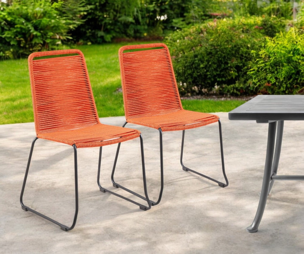HomeRoots Set of Two Stylish 23" Tangerine Metal Outdoor Dining Chairs - Durable, Modern, and Versatile Seating! 490272