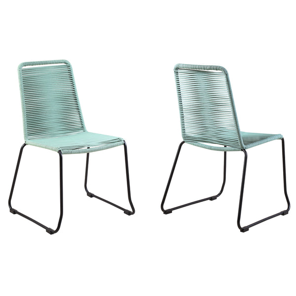 Homeroots Set Of Two 23" Green Metal Outdoor Dining Chair  Gpc Steel Rope 490273