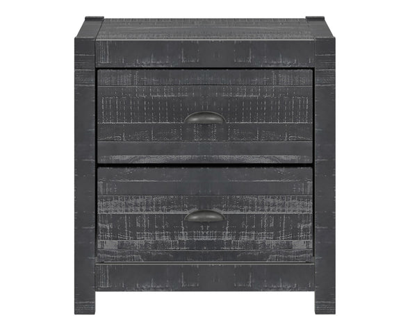 Homeroots 24" Dark Gray Distressed Solid Wood Two Drawer Nightstand Grey  490276
