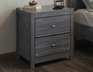 Homeroots 24" Dark Gray Distressed Solid Wood Two Drawer Nightstand Grey  490276