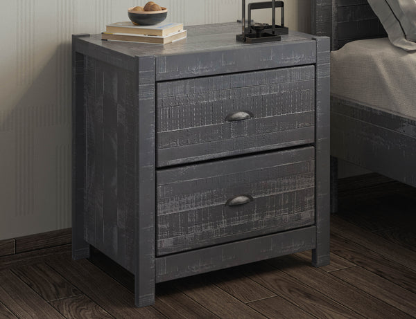Homeroots 24" Dark Gray Distressed Solid Wood Two Drawer Nightstand Grey  490276