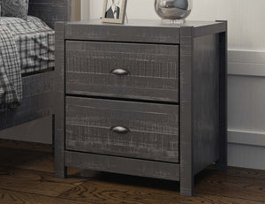 Homeroots 24" Dark Gray Distressed Solid Wood Two Drawer Nightstand Grey  490276