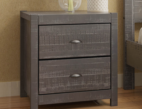 Homeroots 24" Dark Gray Distressed Solid Wood Two Drawer Nightstand Grey  490276