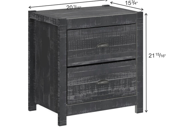 Homeroots 24" Dark Gray Distressed Solid Wood Two Drawer Nightstand Grey  490276