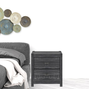 Homeroots 24" Dark Gray Distressed Solid Wood Two Drawer Nightstand Grey  490276