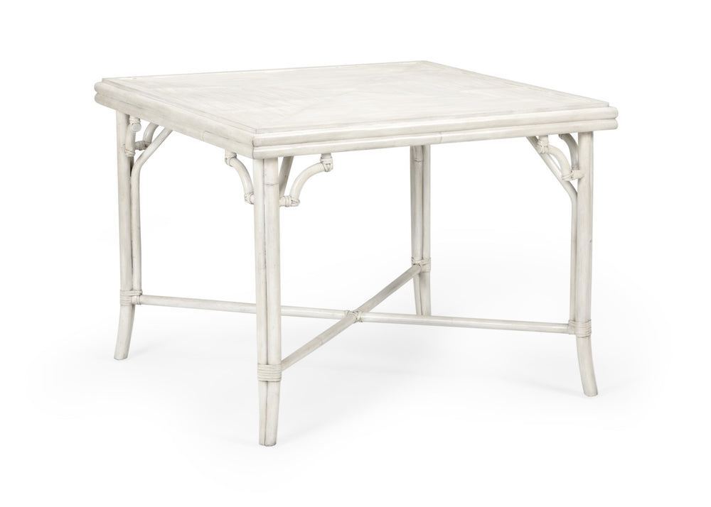 Wildwood Boca Vintage Coastal Game Table, Gray Whitewash Bamboo Top & Rattan Frame For Family Playroom Decor 490277