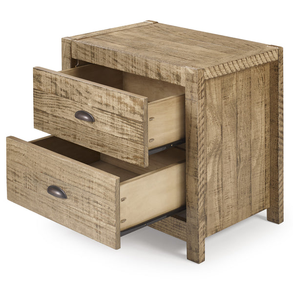 Homeroots 24" Walnut Golden Brown Distressed Solid Wood Two Drawer Nightstand   490277