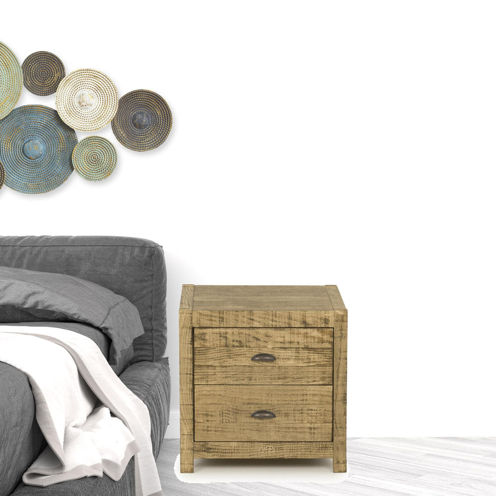 Homeroots 24" Walnut Golden Brown Distressed Solid Wood Two Drawer Nightstand   490277