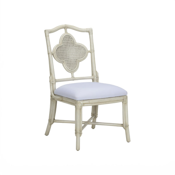 Wildwood Selene Coastal Side Chair With Clover Cane Back, Whitewash Rattan Frame & Gray Chenille Seat - Elegant Durable Seating For Dining And Game Rooms 490278