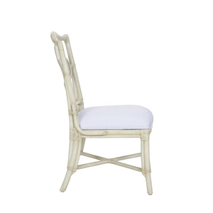 Wildwood Selene Coastal Side Chair With Clover Cane Back, Whitewash Rattan Frame & Gray Chenille Seat - Elegant Durable Seating For Dining And Game Rooms 490278