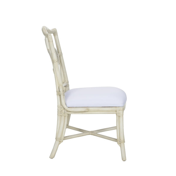 Wildwood Selene Coastal Side Chair With Clover Cane Back, Whitewash Rattan Frame & Gray Chenille Seat - Elegant Durable Seating For Dining And Game Rooms 490278